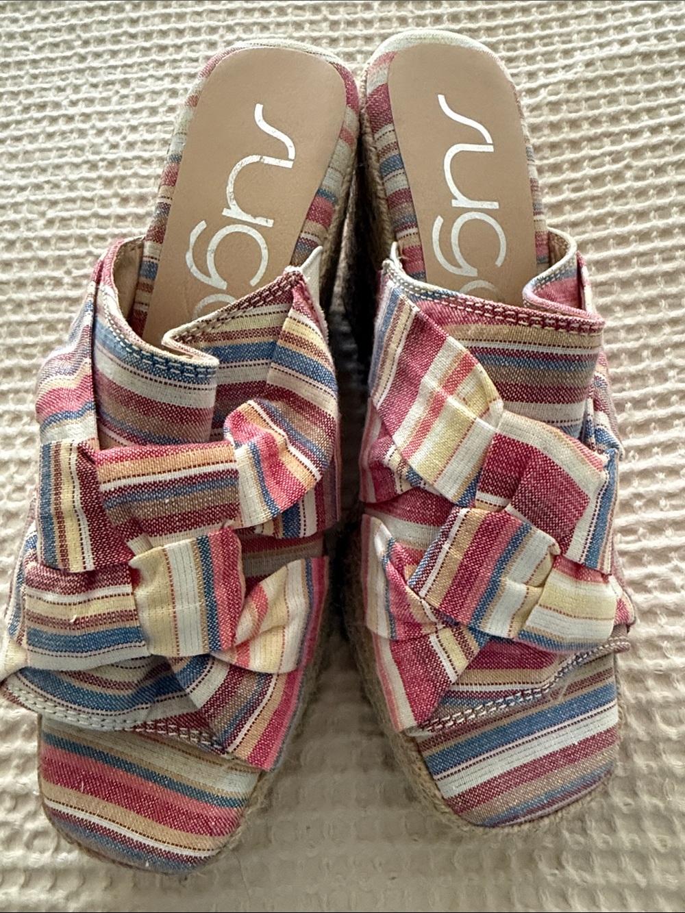 Sugar Striped Knot Espadrille Slide Sandals - Pink Blue Cream